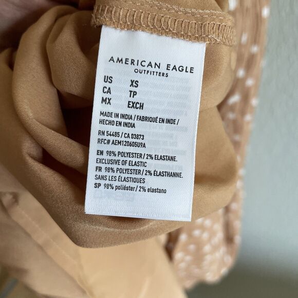 American Eagle Polka Dot Maxi Dress Tan Puff Sleeve NWT XS - Picture 11 of 11